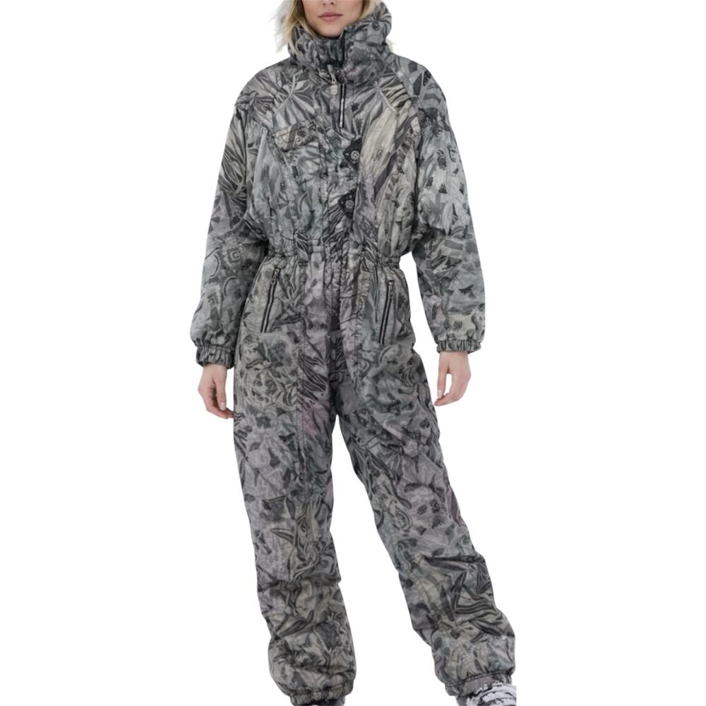 VTG Kaelin Snowsuits Snow Bib Skiing Ski Suit Turtle Neck Abstract Gray XS